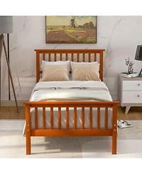 Rainsken Wood Bed Frame, Twin Size Platform Bed with Headboard and Footboard, 275 lbs Capacity for Bedroom, No Box Spring Need