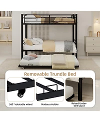 Rainsken Metal Twin Over Twin Bunk Bed with Trundle, Sturdy Heavy Duty Bunk Bed, with Ladders and Safety Guardrail, Noise Reduced,No Box Spring Needed