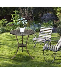 homfan 24-Inch Cast Aluminum Outdoor Patio Bistro Table, Weather-Resistant Round Dining Table w/ Umbrella Hole and Floral Lattice Design