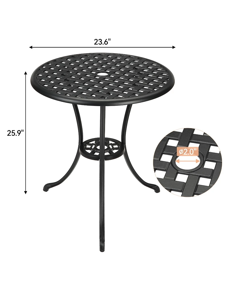 homfan 24-Inch Cast Aluminum Outdoor Patio Bistro Table, Weather-Resistant Round Dining Table w/ Umbrella Hole and Floral Lattice Design