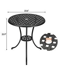 homfan 24-Inch Cast Aluminum Outdoor Patio Bistro Table, Weather-Resistant Round Dining Table w/ Umbrella Hole and Floral Lattice Design