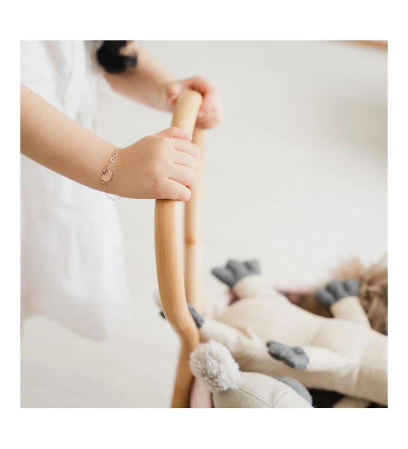 Momiji Colette Handcrafted Rattan Doll Stroller with Wooden Wheels and Toy Mattress