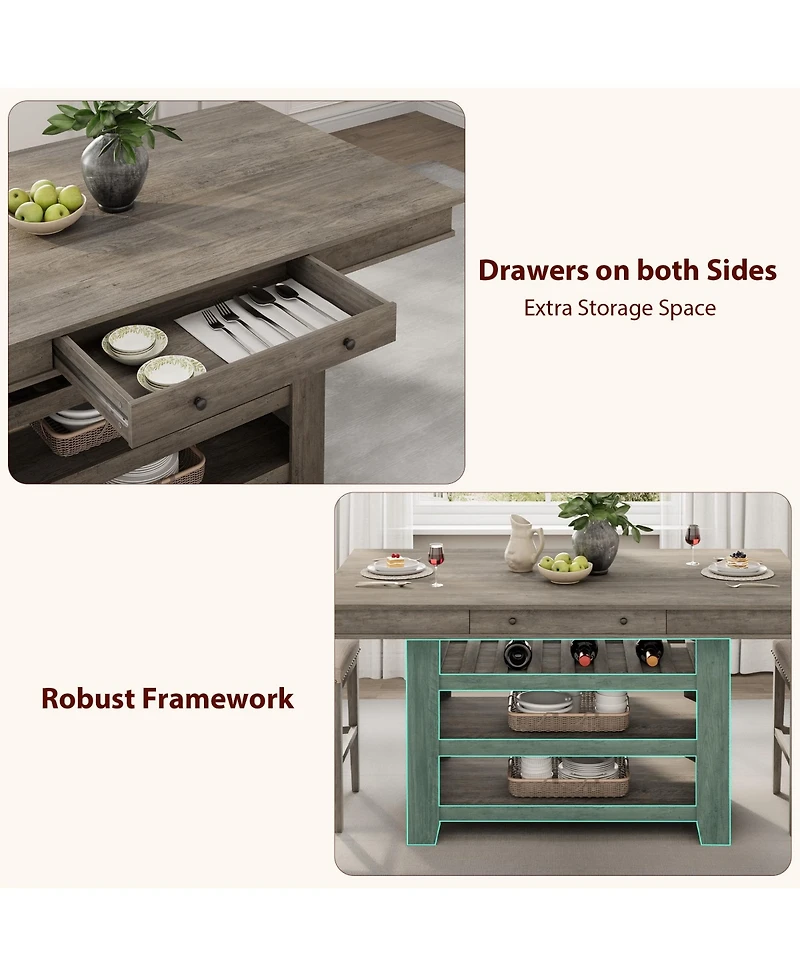 homfan Counter Height Dining Table with 2 Drawers, Wine Rack and 3 Shelves