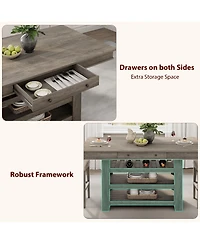 homfan Counter Height Dining Table with 2 Drawers, Wine Rack and 3 Shelves