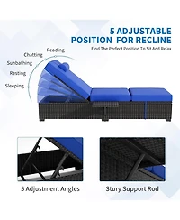 GarveeLife Set of 2 Outdoor Chaise Lounge Chairs with Cushions, 5-Position Backrest, Fold-Down Side Tray, Pe Wicker Patio Recliners