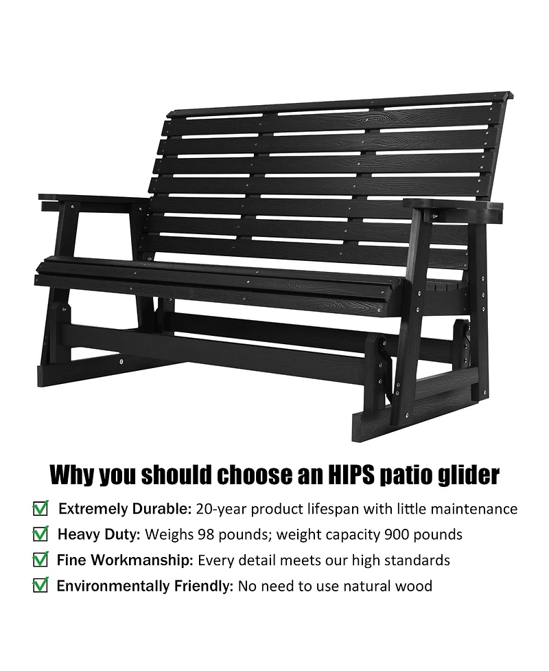 Mega Casa 3 Seat Hips All-Weather Resistant Patio Glider - Outdoor Rocking Bench with Cup Holders, 700 lb Capacity