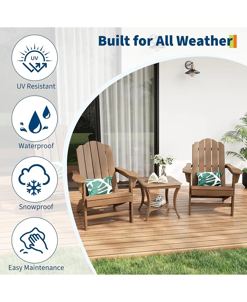 GarveeLife Hdpe Adirondack Chair Set of 2, Durable Wood Grain Outdoor Patio Lounge Chairs for Garden, Deck, Backyard, Poolside