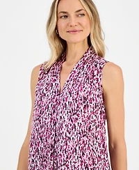 Kasper Women's Printed V-Neck Inverted-Pleat Blouse