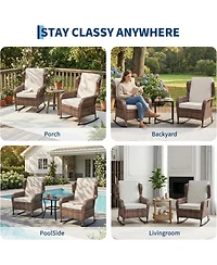 GarveeLife Outdoor Resin Wicker Rocking Chair with Cushions, All-Weather Patio Rocker for Porch, Deck, Garden or Balcony