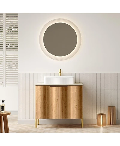 Sillysis Freestanding Bathroom Vanity, Sintered Stone Countertop, Glossy Ceramic Basin, Soft Close Door Cabinet