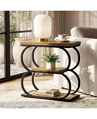 Tribesigns Narrow Side Table, 3-Tier Skinny Wooden End Table for Living Room, Slim Metal Nightstand