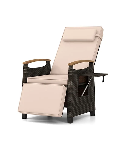Slickblue Outdoor Wicker Reclining Chair with Adjustable Backrest and Extendable Footrest