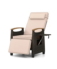 Slickblue Outdoor Wicker Reclining Chair with Adjustable Backrest and Extendable Footrest