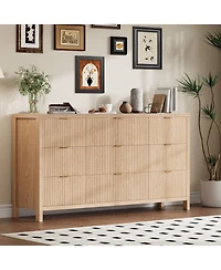 gaomon 58.5" Wide Fluted 9 Drawer Dresser, Mid-Century Wood Storage Chest for Bedroom