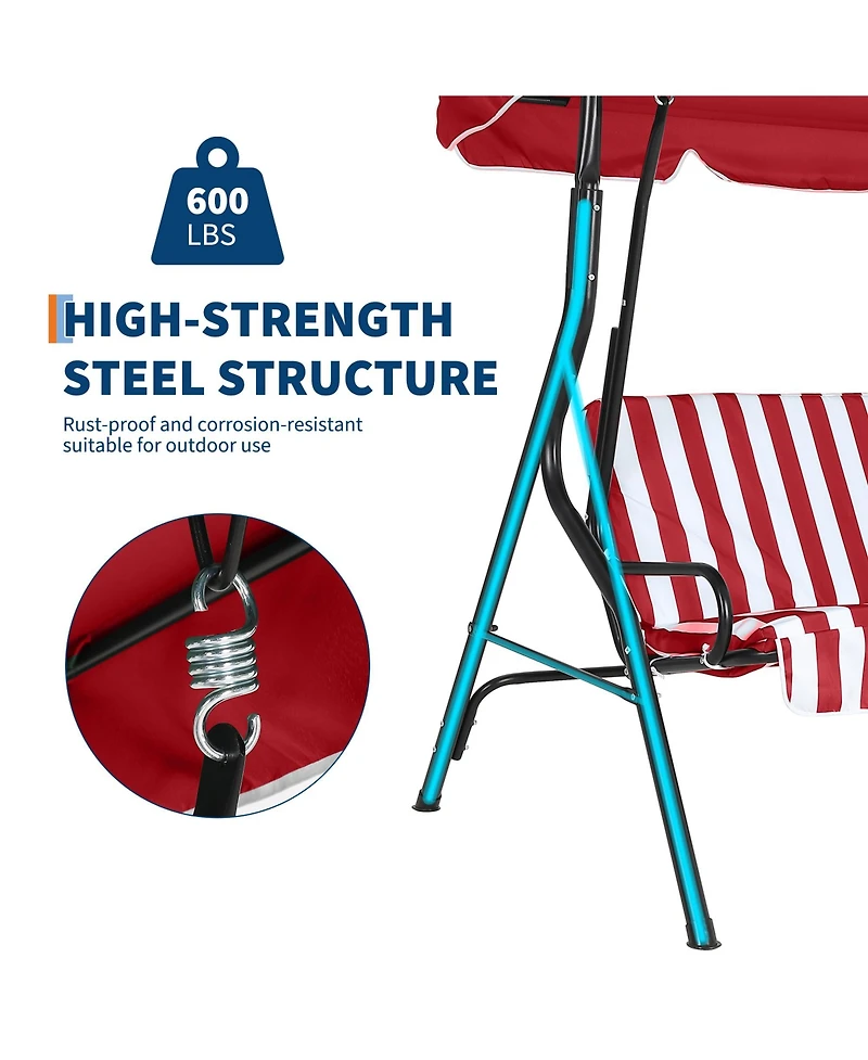 GarveeLife 3-Seat Patio Swing Chair with Adjustable Canopy
