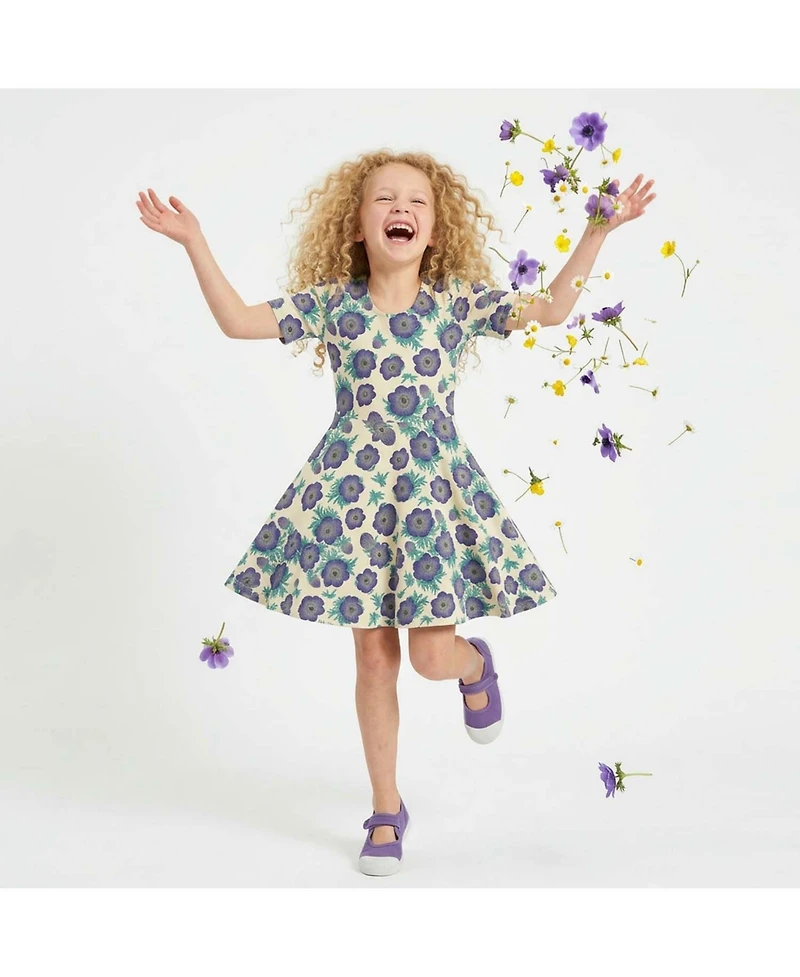 Mightly Toddler Girl's Fair Trade Organic Cotton Short Sleeve Twirl Dress