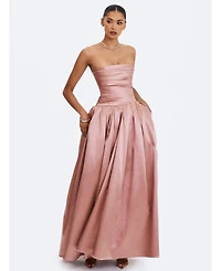 Miss Circle Women's Willette Satin Strapless Gathered Maxi Dress