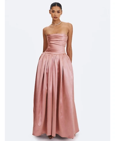 Miss Circle Women's Willette Satin Strapless Gathered Maxi Dress