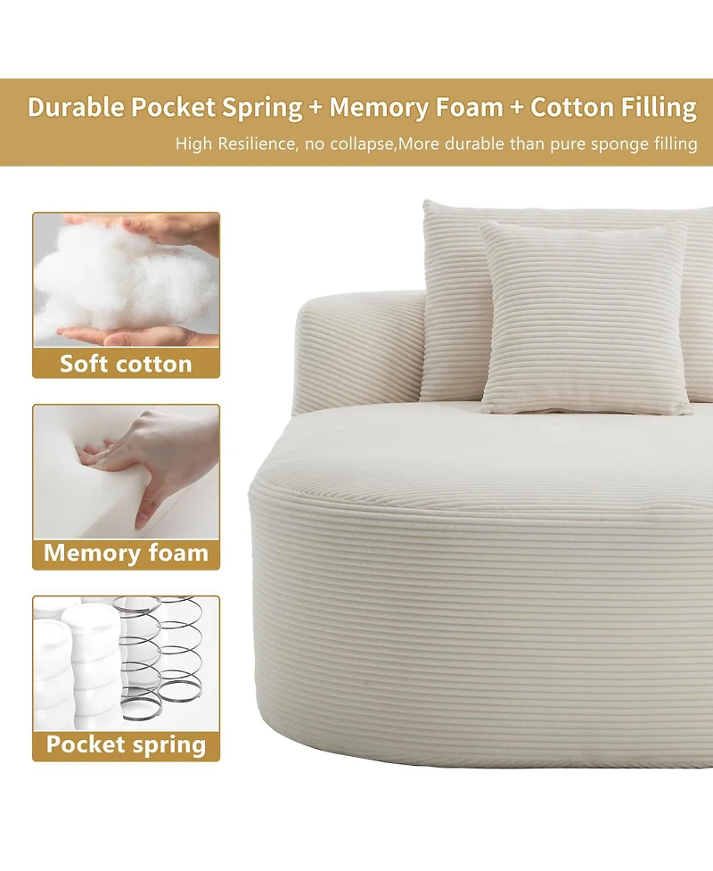 Streamdale Furniture Corduroy Oversized Sleeper Sofa with Wide Seat and Two Pillows, No Assembly Required