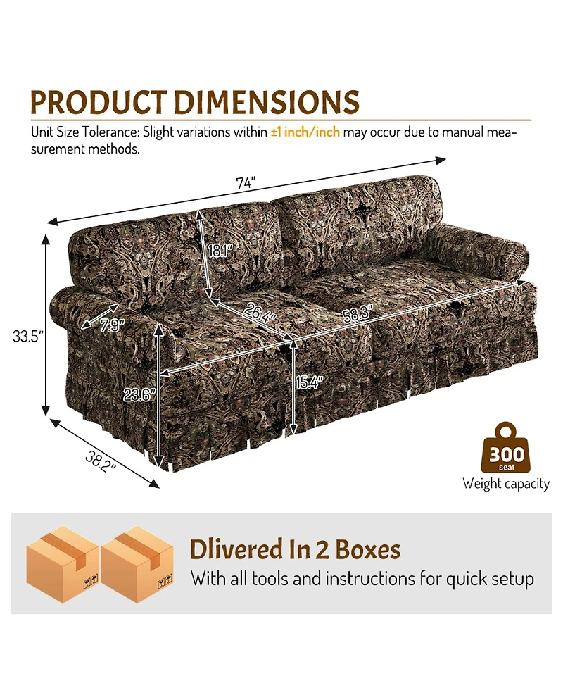 Streamdale Furniture 74" Luxuriously Comfortable 3-Seater Cloud Couch, Oxford Fabric Sofa