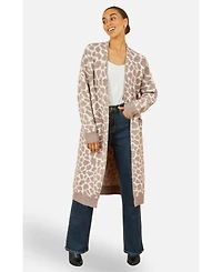 Yumi Women's Animal Print Intarsia Long Cardigan