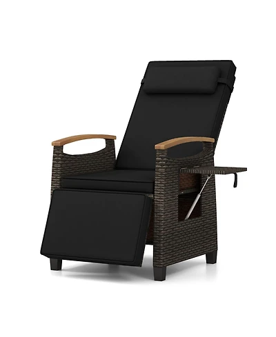 Slickblue Outdoor Wicker Reclining Chair with Adjustable Backrest and Extendable Footrest
