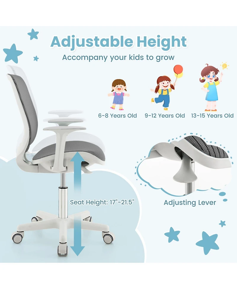 Slickblue Kids Adjustable Height Mesh Swivel Chair for Computer Desk and Study Room