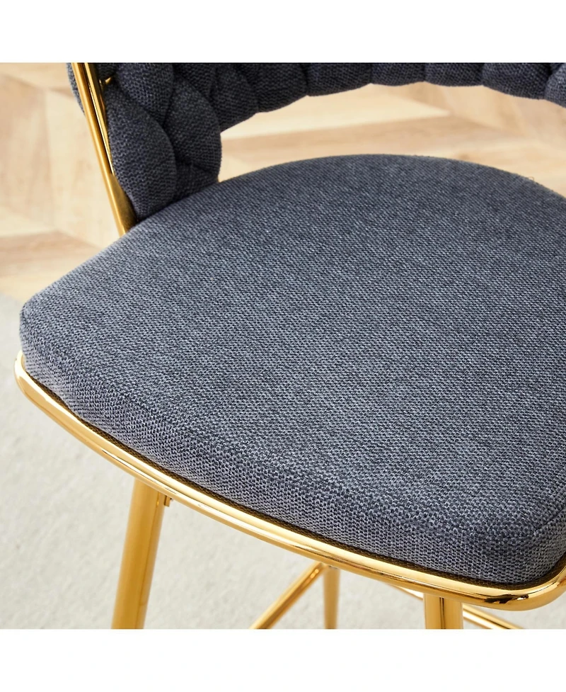 Rainsken Swivel Bar Stools Set of 2, with Linen Fabric Cushion, Rust-Resistant Electroplated Metal Frame, for Kitchen Island, Home