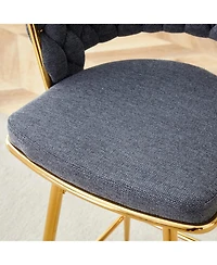 Rainsken Swivel Bar Stools Set of 2, with Linen Fabric Cushion, Rust-Resistant Electroplated Metal Frame, for Kitchen Island, Home