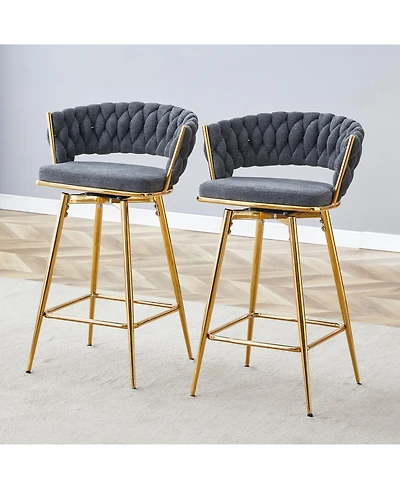 Rainsken Swivel Bar Stools Set of 2, with Linen Fabric Cushion, Rust-Resistant Electroplated Metal Frame, for Kitchen Island, Home