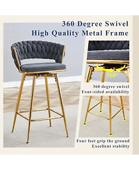 Rainsken Swivel Bar Stools Set of 2, with Linen Fabric Cushion, Rust-Resistant Electroplated Metal Frame, for Kitchen Island, Home