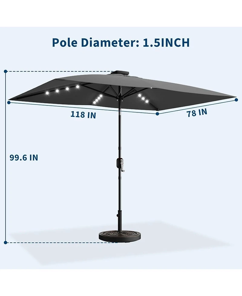 gaomon Solar Patio Umbrella with Crank and Push Button Tilt for Garden, Deck, Lawn, Pool with Lights (No Base)