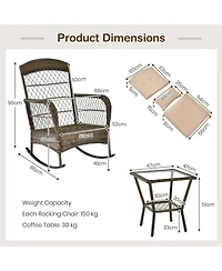 GarveeLife Outdoor Wicker Rocking Chairs, Pe Rattan Garden Rocking Chairs with Thick Cushion Pillow Patio Rocker Chair for Backyard