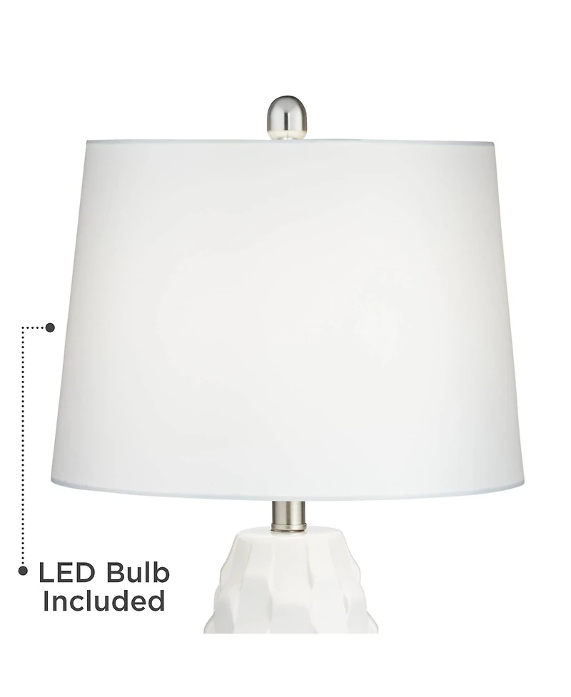 360 Lighting Modern Coastal Table Lamps 25.25 Inches High Set of 2 Led with Square Risers Usb Port Dimmer Ceramic Drum Shade for Living Room