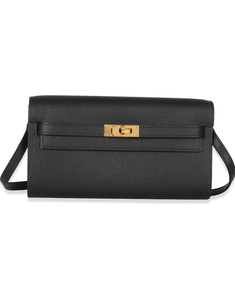 Pre-Owned Hermes Black Epsom Kelly To Go Wallet Ghw