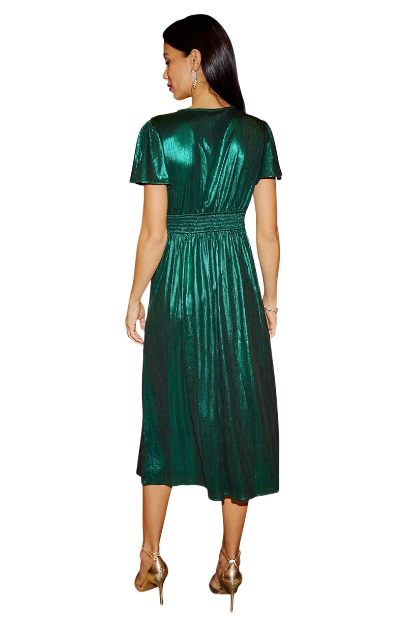 Yumi Women's Metallic Ruched Midi Dress