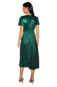 Yumi Women's Metallic Ruched Midi Dress