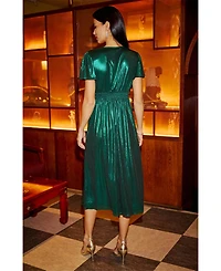 Yumi Women's Metallic Ruched Midi Dress
