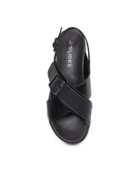 JSlides Women's Bin Leather Cross Strap Platform Sandal
