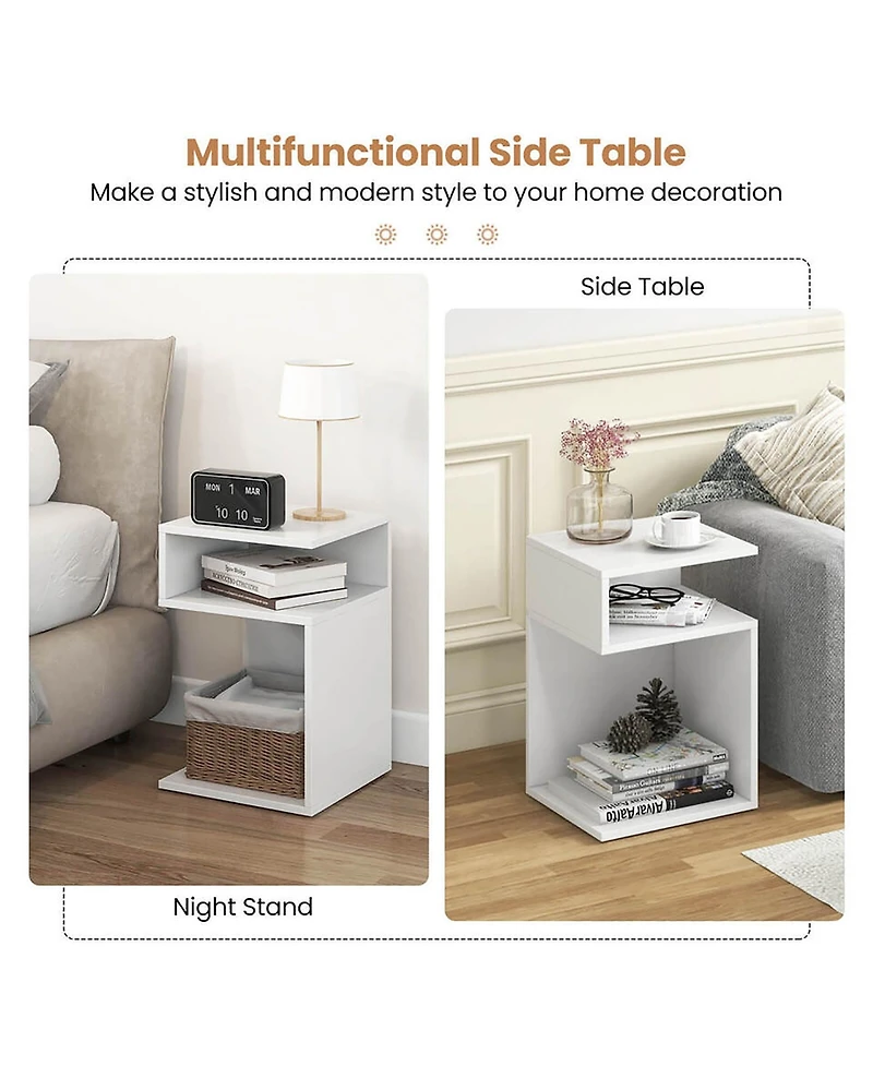 Gymax 2 pieces S-Shaped Side Table for Small Space Morden End Table with S-Shaped Frame