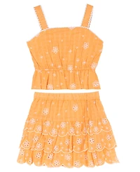 Rare Editions Little Girls' 2T-6X Orange Flower Eyelet Matching Tank and Skort, 2-Piece Set