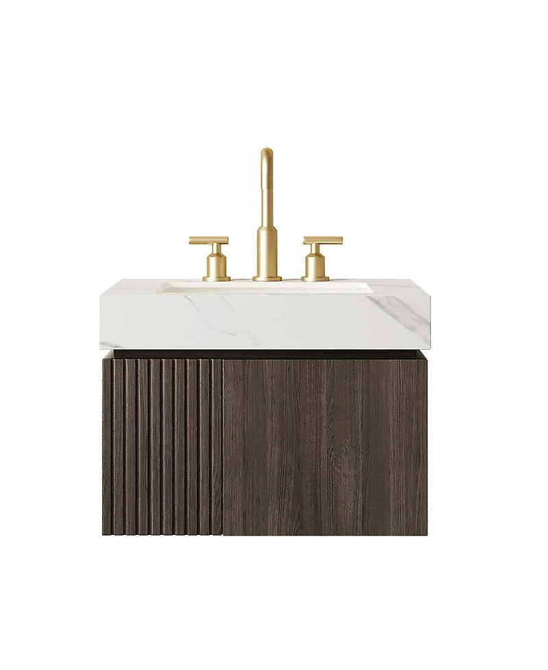 Sillysis 24 Inches Bathroom Vanity with Carrara Sintered Stone Top, Ceramic Undermount Sink, Soft Close Cabinet, Pre-assembled
