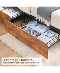homfan Led Platform Bed Frame with Storage Headboard, Charging Station, 4 Drawers and Side Baskets