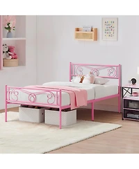 homfan Metal Bed Frame with Headboard and Footboard, Platform Underbed Storage, Steel Slat Support, No Box Spring Needed
