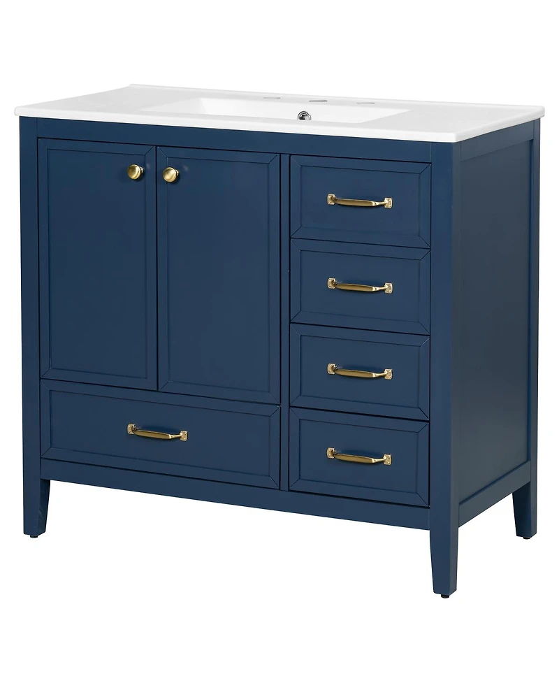 Sillysis 35.4 Inches Freestanding Bathroom Vanity with Sink, Soft Close Drawers, Multi-Tier Storage for Modern Bathrooms