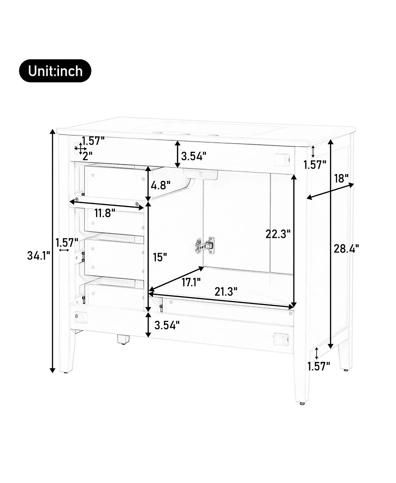 Sillysis 35.4 Inches Freestanding Bathroom Vanity with Sink, Soft Close Drawers, Multi-Tier Storage for Modern Bathrooms