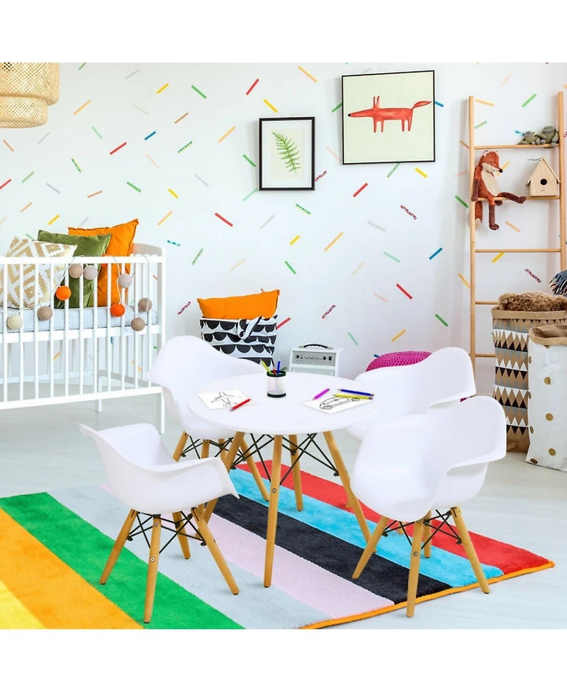 Gouun 5 Piece Kids Table and Chair Set with Colorful Armchairs and Round Tabletop