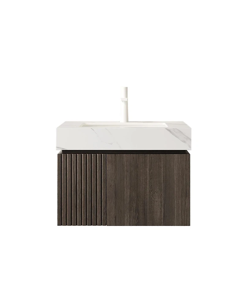 Sillysis Inches Wall Mounted Bathroom Vanity with Carrara Sintered Stone Top, Ceramic Sink, Soft Close