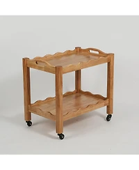 flynama Solid Rubberwood 2-Tier Rolling Side Table with Lockable Wheels