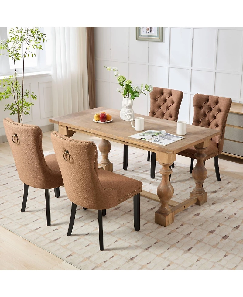 Clihome Nikki Collection Modern, High-end Tufted Solid Wood Contemporary Flax Upholstered Linen Dining Chair with Legs Nailhead Trim 2-Pcs Set